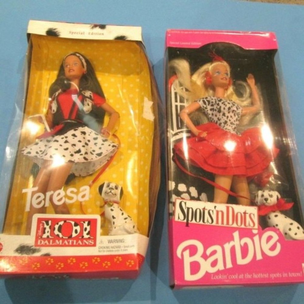 2 NIB Vintage 90's Puppy Dog Barbie Dolls SPOTS n DOTS & 101 DALMATIONS Teresa